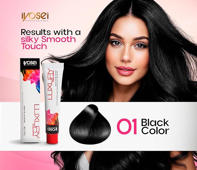 Iyosei Professional Luxury Color #1 Jet Black Permanent Hair Dye – Cream Hair Color with Micropigmentation & Keratin – Long Lasting Darkest Black Blue Shade for Women – Full Coverage