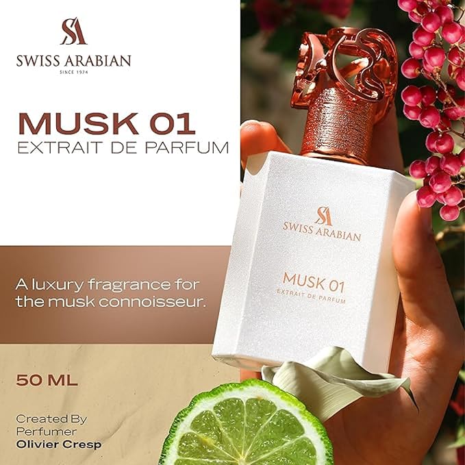 Swiss Arabian Musk 01 - Arabian Perfumes for Women and Men - Long Lasting Perfume - Spicy, Floral, Musk Perfume - Seductive Signature Aroma - 1.7 oz