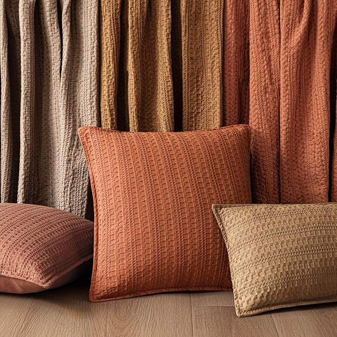 Foindtower Set of 2 Decorative Cotton Waffle Weave Throw Pillow Covers Euro Shams Cushion Covers Accent European Pillowcase for Bed Couch Sofa Bedroom Living Room Home Decor 18×18 Inch Burnt Orange