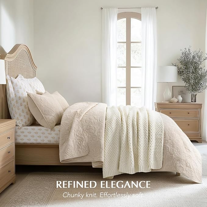 EVERGRACEHOME Chunky Chenille Knit Throw Blanket, 60 x 80, Ivory White | Sculpted Moss Stitch, Chic Modern Farmhouse, All-Season Warmth, OEKO-TEX® Certified, Elegant Blanket for Couch, Bed, Sofa