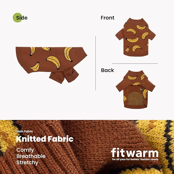 Fitwarm Banana Dog Sweater, Thermal Dog Winter Clothes for Small Dogs Boy Girl, Pet Outfit, Brown, Yellow, XXL