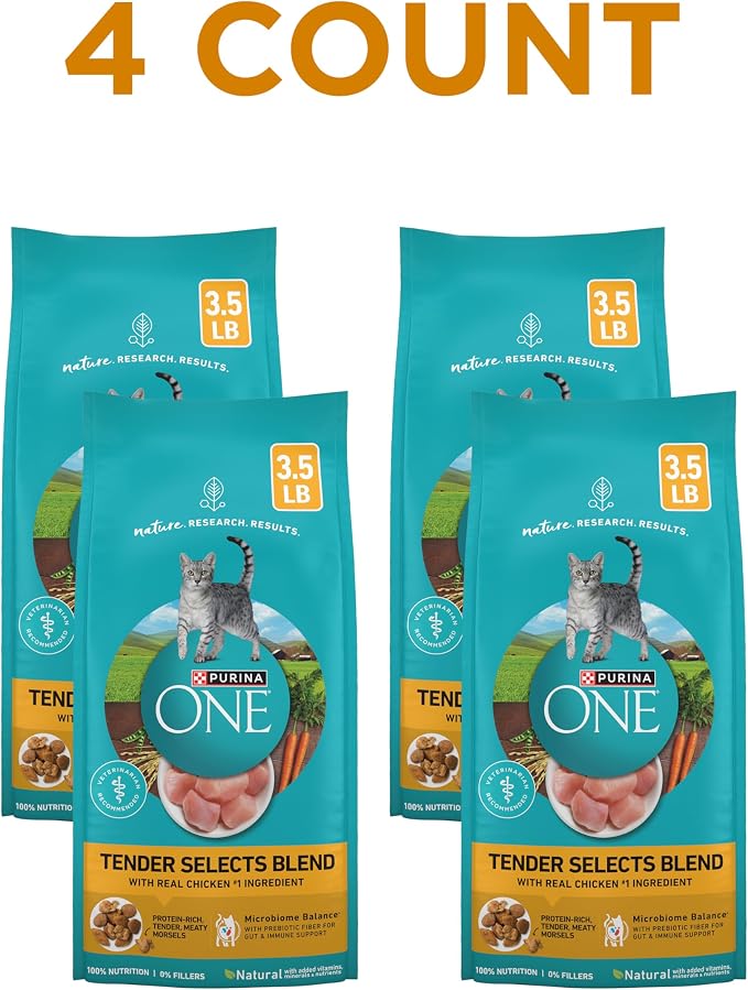 Purina ONE Natural Dry Cat Food, Tender Selects Blend With Real Chicken - (Pack of 4) 3.5 lb. Bags
