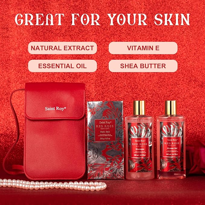 Mother gifts Spa Gift Set For Women, Birthday Gifts for Her, Spa Gift Basket for Women, Red Rose Bath and Body in Floral Scents Bath Kits, Home Spa Gift Basket, Bath Spa Kit for Mothers day Lotion