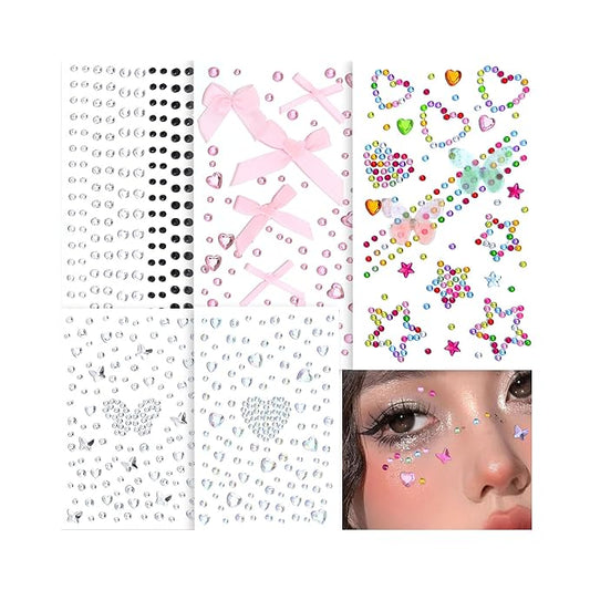 SAOROPEB 5 Sheets Face Gems Face Jewels Stickers, Self Adhesive Eye Body Face Nail Crystal Rhinestones Rainbow for Women Festival Accessory and Nail Art Decorations