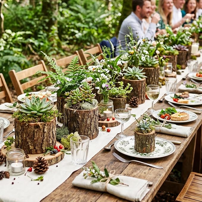 24 Pcs Wooden Vase for Centerpieces Wedding Flower Table Centerpieces Woodland Party Decor Rustic Farmhouse Bark Stump Buckets Vintage Planter Pots for Garden Baby Shower Window Home (Large)