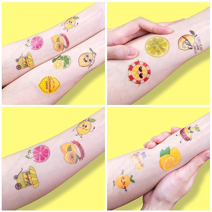 96 PCS Lemon Pre-Cut Temporary Tattoos for Kids | Super Cute Themed Birthday Party Favors, Supplies, Decorations, Funny Lemonade Lime Fake Tattoo Stickers, School Prizes & Gifts Boys & Girls & Rewards