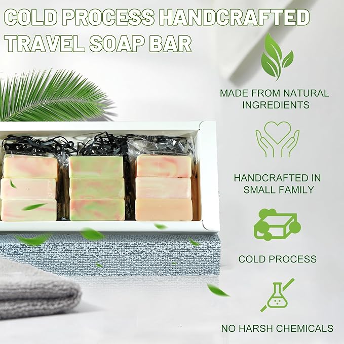 23pcs Handmade Travel Soap, Mini Olive Hand Soap Individually Wrapped, Body Bath Gentle Bars Men Women, Travel Size Toiletries for Homeless and Hotel, Essentials Wash for Guest Bathroom