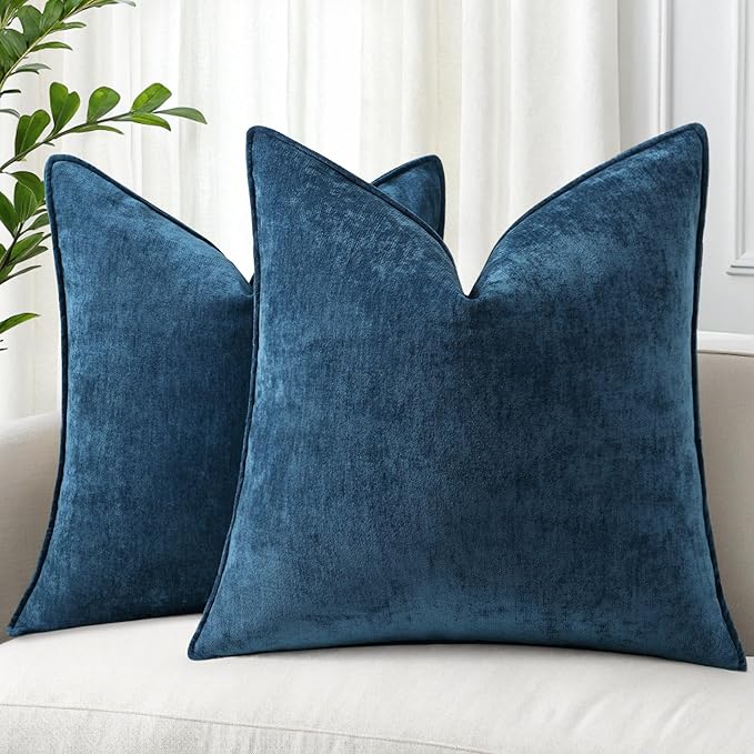 decorUhome Chenille Poseidon Velvet Throw Pillow Covers 16x16 Set of 2 | Fall Soft Couch Decorative Modern Farmhouse Pillow Cases with Elegant Design for Sofa Bed Living Room Home Decor
