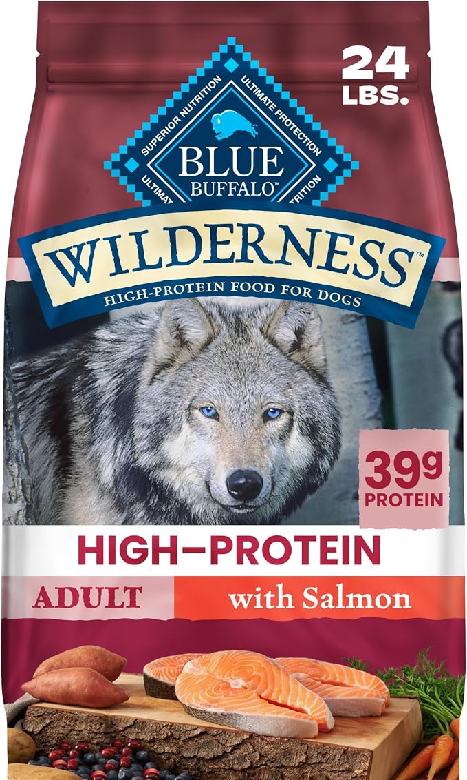 Blue Buffalo Wilderness Salmon & Wholesome Grains Adult Dry Dog Food, 24 lb | 39g Protein, Real Salmon #1 Ingredient, Antioxidant-Rich Fruits & Veggies, High Protein to Fuel Adventures