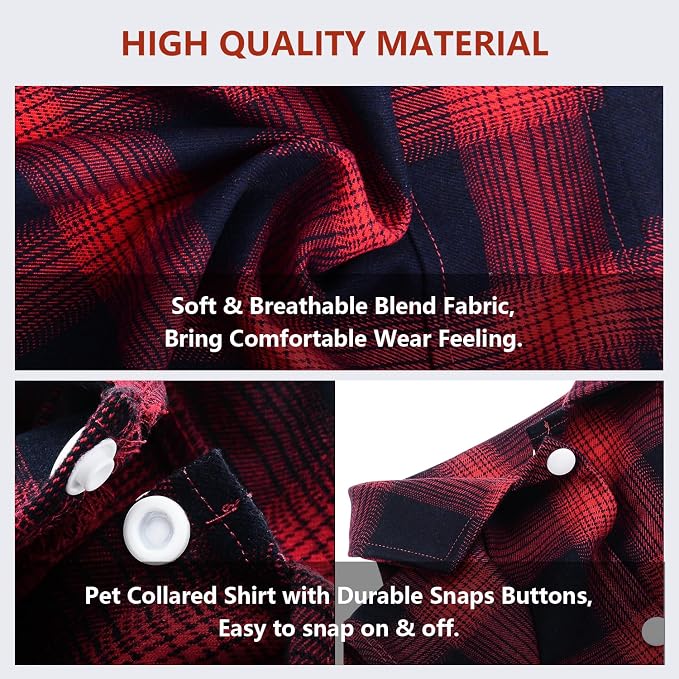 Koneseve Dog Plaid Shirt, Pet Clothes T-Shirt Sweater Matching Breathable for Small Medium Large Dog Cat Puppy Adorable Casual Cozy Halloween Thanksgiving Christmas Costumes (Red; 6XL)