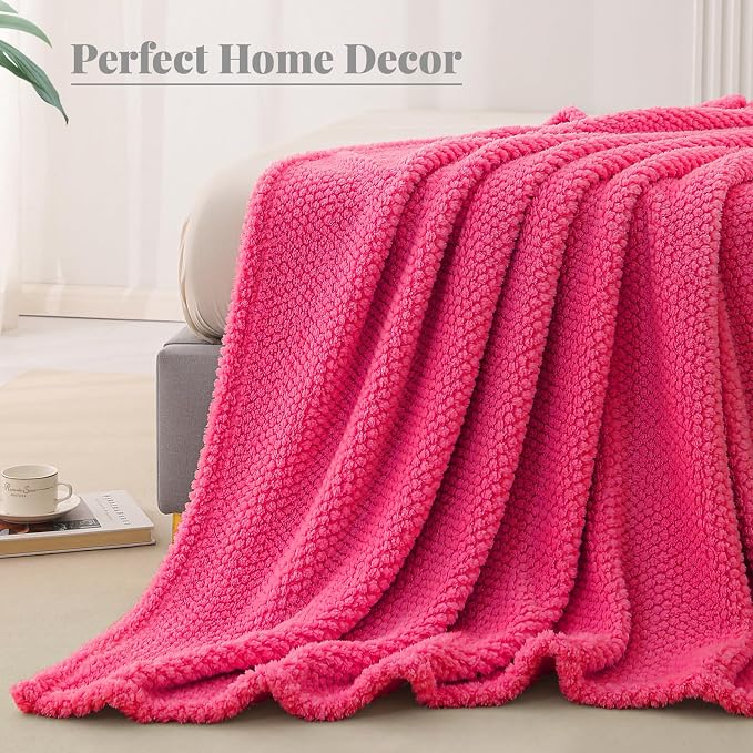 Whale Flotilla Soft Fleece King Size Bed Blanket, Hot Pink | 90x104 Inch, Suitable for Bed, Fluffy Fuzzy Jacquard Blankets for All Season, Lightweight and Cozy