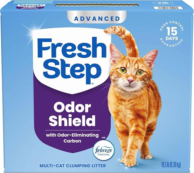Fresh Step Advanced Odor Shield Multi Cat Clumping Cat Litter, 18.5 lb, 2Pk | Odor Shield with Ammonia Block Technology, Scented with Febreze Freshness, Low Dust, Compatible with Most Auto Litter Boxes