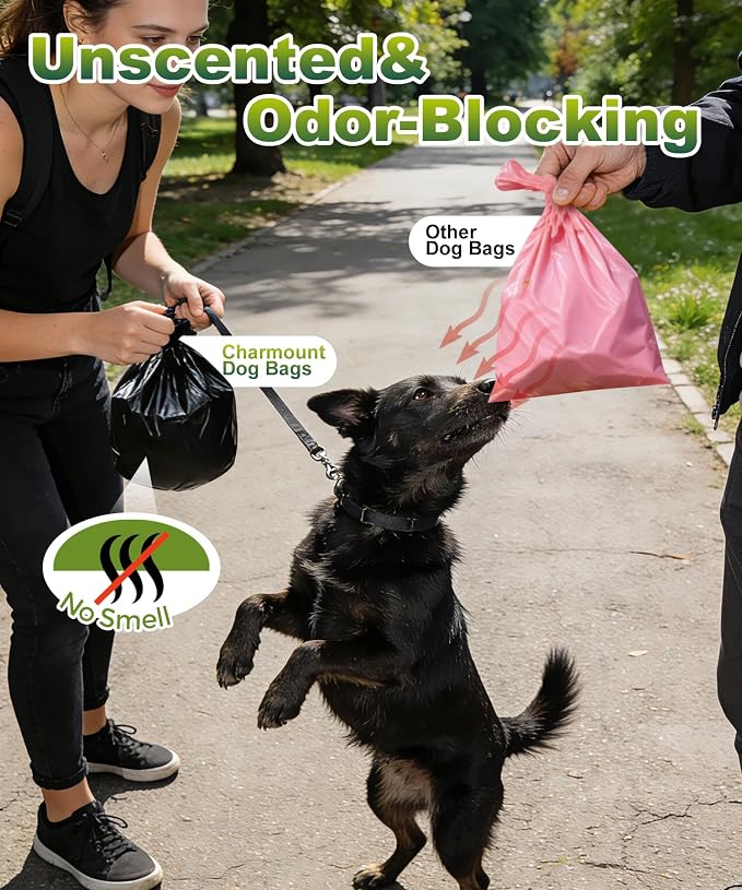 Charmount 200 Pack Dog Poop Bags Rolls with Zippered Pouch Dispenser Holder | Extra Thick Leak-Proof Unscented Waste Bags, Coreless Easy Load for Small to Large Dogs
