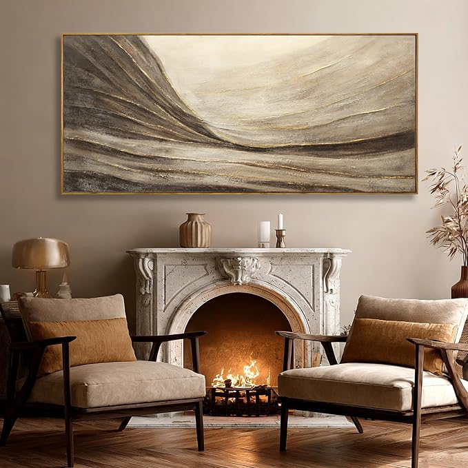 Extra Large Brown Gold Wave Canvas Wall Art for Living Room 32x70 Inch
