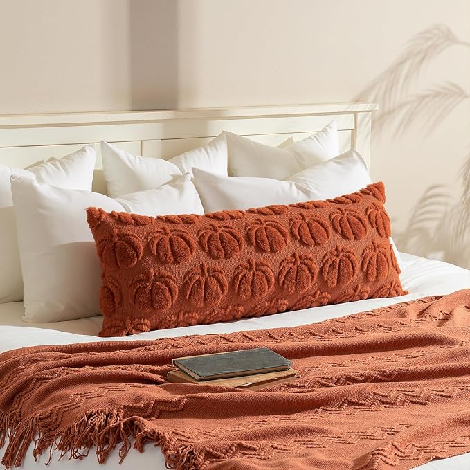 MIULEE Fall Pillow Cover Pumpkin Fall Decor Lumbar 14x36 Rust | Set of 2 Fall Decorations for Home, Plush Faux Fur Farmhouse Accent Pillowcase, Porch Sofa Couch Cushion Bed Livingroom