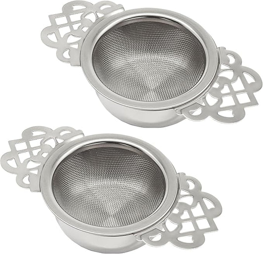 2 Pcs Tea Strainer Bowl, Stainless Steel Loose Leaf Tea Filter for Easy Brewing and Cleaning, Design Fits Most Standard Cups (Silver)