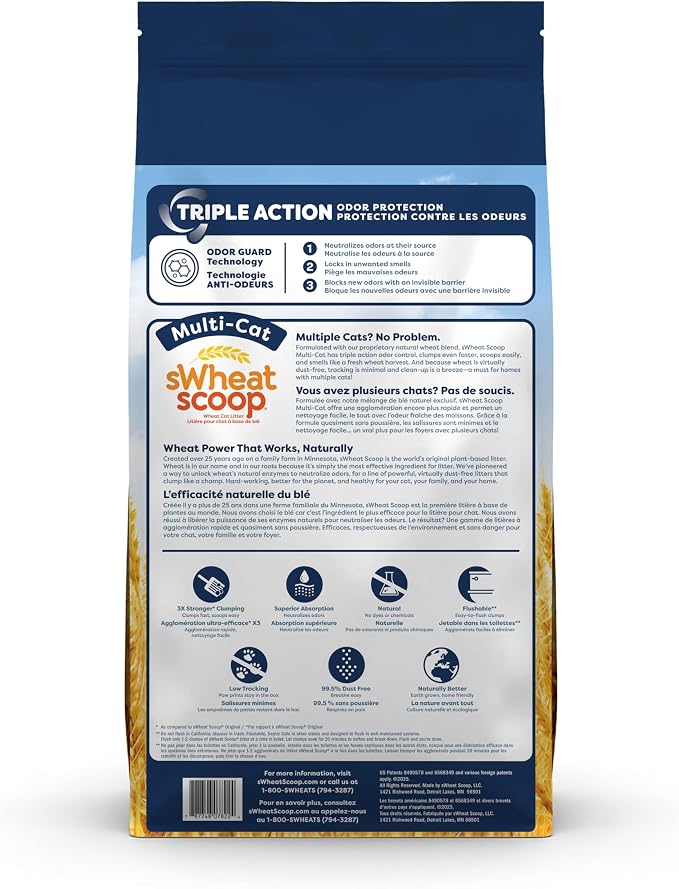 sWheat Scoop Triple Action Natural Wheat Cat Litter Odor Guard Technology, 3X Stronger Clumping, Super Absorbtion, 99.5% Dust Free Performance, 28 Pounds