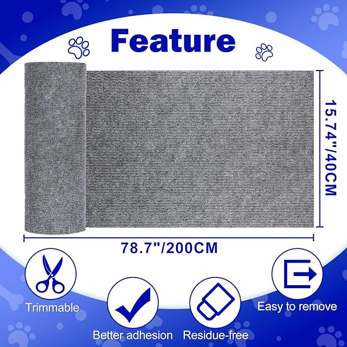 ENONCI 78.7x15.8 Cat Scratch Pad, Furniture Protector for Couch Corners | Trimmable, No-Shedding Cat Scratch Pad with Self-Adhesive Backing for Climbing, Protects Walls, Carpet and Couch