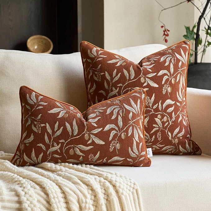 Alerfa Orange Floral Throw Pillow Cover 20 x 20 Inch Sqaure Luxury Decorative Pillow Cover for Couch Living Room Bedroom