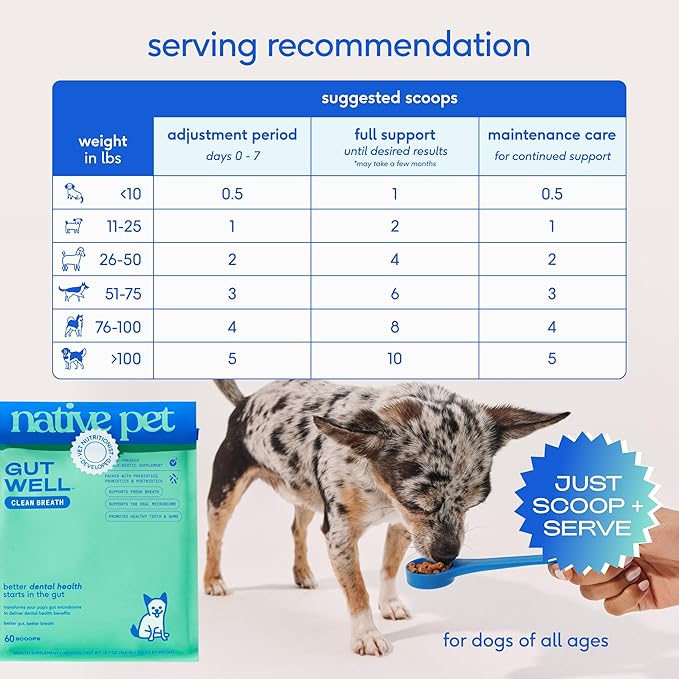 GutWell Clean Breath - Dog Breath Freshener & Dog Dental Powder - Teeth Cleaning to Reduce Plaque & Tartar - Promotes Fresh Breath with Targeted Triple-biotic Dental Care Blend - 120 Scoops
