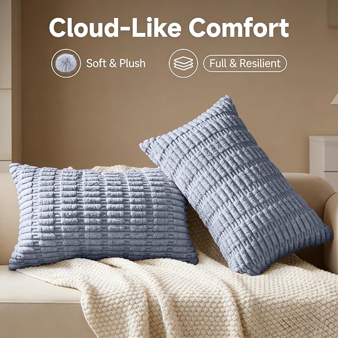 JMGBird Accent Pillows Rectangle Throw Pillows with Inserts Included | 12x20 Blue-Grey Corn Pattern - Lumbar Pillows with Inserts for Indoor Home Decor