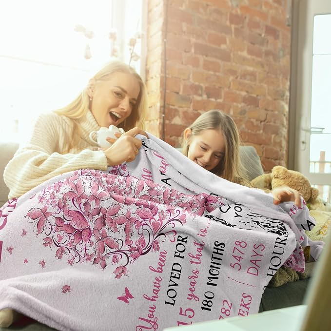 Vuinezo 15 Year Old Girl Gifts Blanket 50"X60", 15th Birthday Decorations for Girls, Quinceanera Gift, 15th Birthday Gifts for Teen Girls, Bday Gift for 15 Year Old Girl, Sweet 15 Bday Decorations