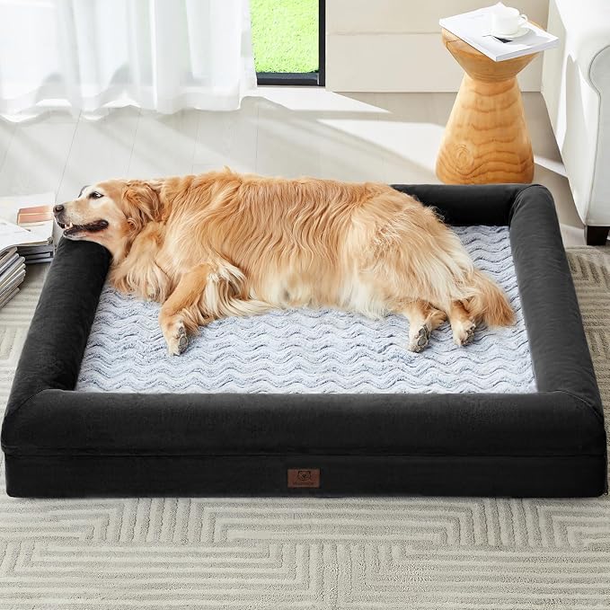WNPETHOME Giant Dog Bed Orthopedic for Senior Dog Bed Comfy Sleeping | Washable Waterproof Dog Couch with Removable Cover, Large Pet Sofa Bed with Bolster Sides for Relaxing Black 61x43 Inch