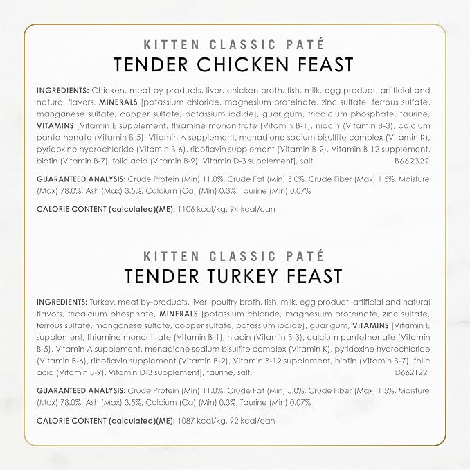 Purina Fancy Feast Wet Kitten Food Variety Pack, 3 oz cans, 24-Pack | Oceanfish, Turkey, Chicken or Salmon Recipes with no artificial colors or preservatives. 100 percent complete and balanced