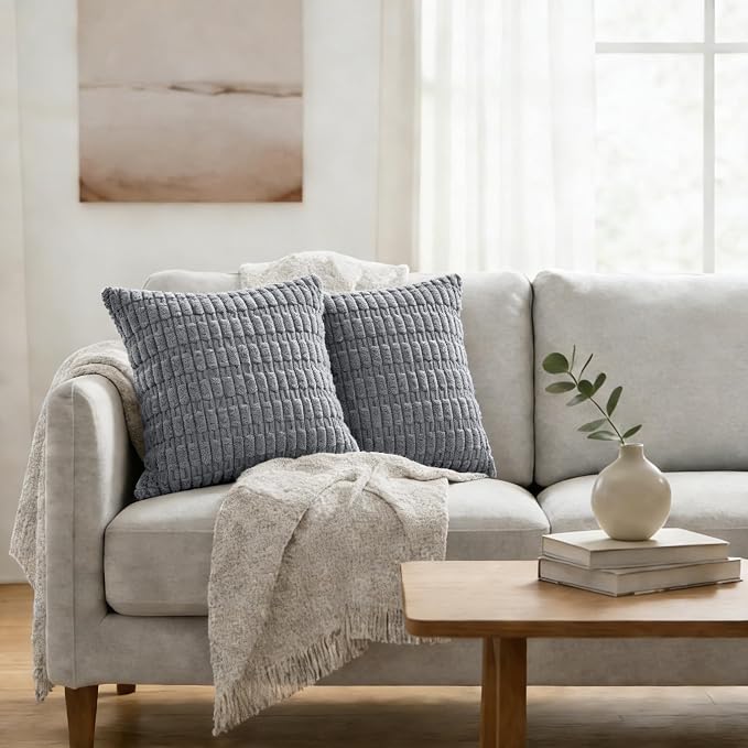 JMGBird Fall Decor Throw Pillows for Couch Pillows with Inserts Included | Decorative Throw Pillows Set of 2, 18x18 Inch Grey Corn Pattern - Square Pillows with Inserts for Indoor Home Decor