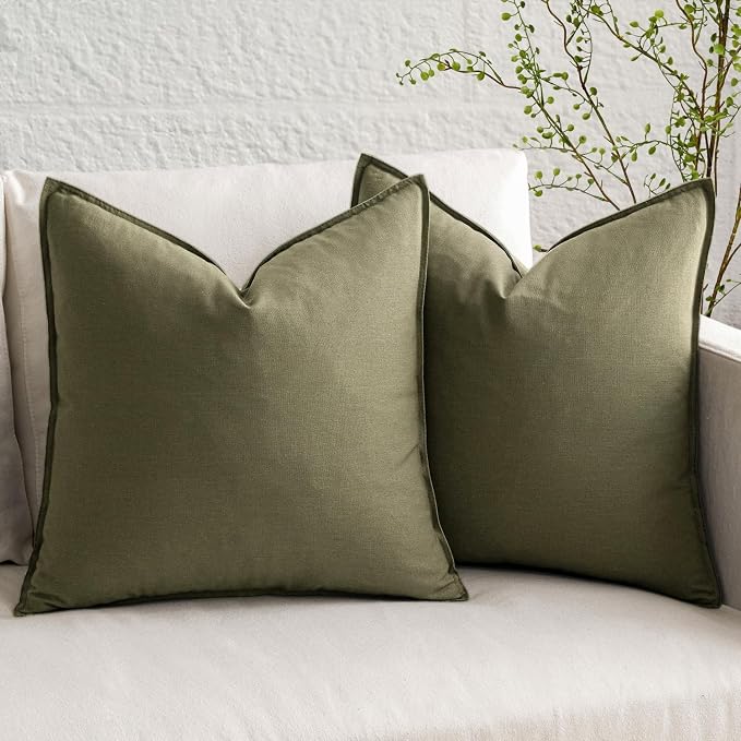 MIULEE Pack of 2 Decorative Linen Pillow Covers 20x20 Inch Greyish Green | Boho Farmhouse Modern Accent Throw Pillows, Soft Neutral Cushion Covers, Home Decor for Sofa Couch Bed Living Room