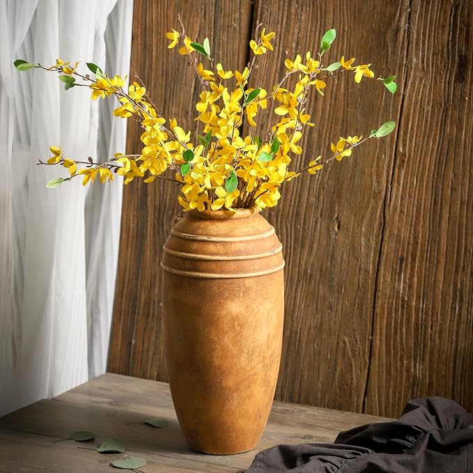 Large Ceramic Flower Vase,12.87 Inch Terracotta Vase for Home Decor | Rustic Farmhouse Vintage Vase for Living Room, Bedroom, Shelf, Entryway, Dining Table Centerpiece, Office Decor