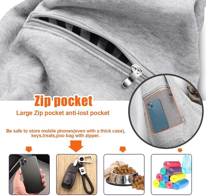 Tomkas Dog Cat Carrier Sling Zip Pocket & Adjustable Strap(M,Gray)