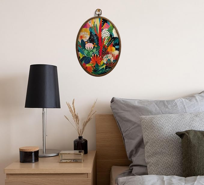 Colorful Oval Framed Wall Art, Maximalist Wall Decor, Waterproof Cottage Core Bathroom Decor, Eclectic Cottage Core Home Decor for Bedroom Living Room, Home Retro Decorartion, 25
