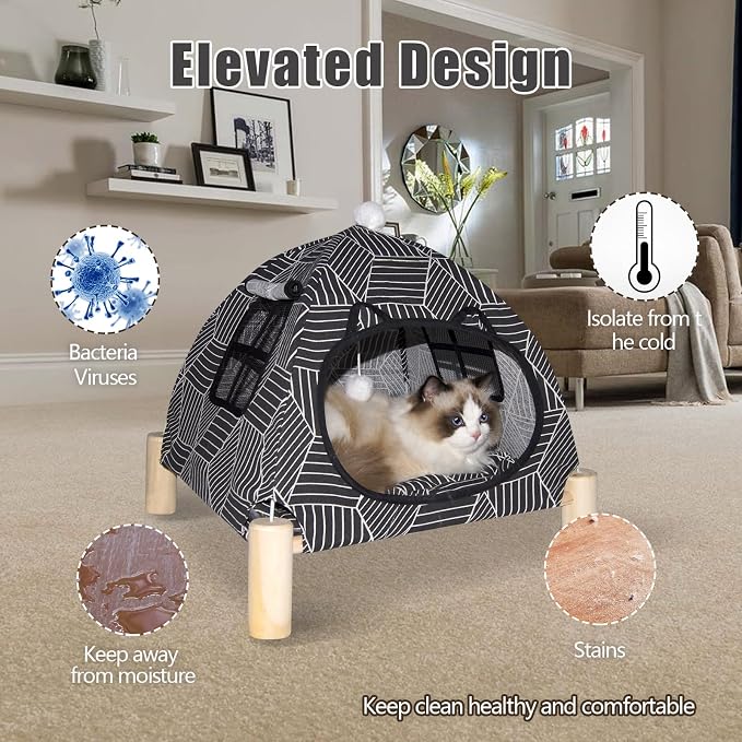 Pozico Portable Cat Tent Bed – Foldable Indoor Tent Bed for Cats & Small Dogs, Washable Cushion, Cozy Hideaway for Kittens & Cats, Easy Assembly & Travel
