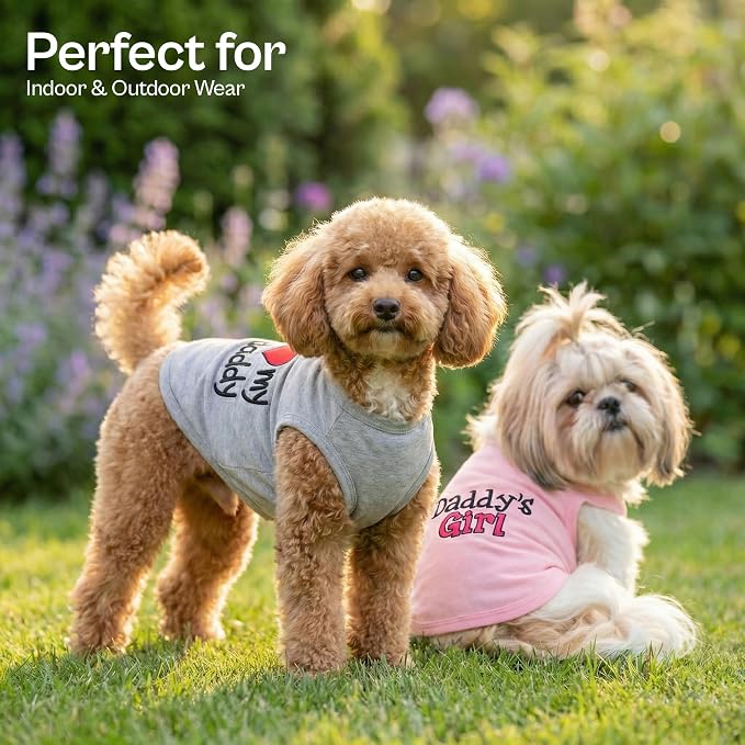 Parisian Pet 2 Pack Dog Shirts – 100% Cotton Shirts for Large Dogs – Sleeveless I Love My Daddy & Daddy’s Girl Dog Clothes – Breathable Summer Pet Apparel - Stretchy and Stylish T Shirts for Dogs