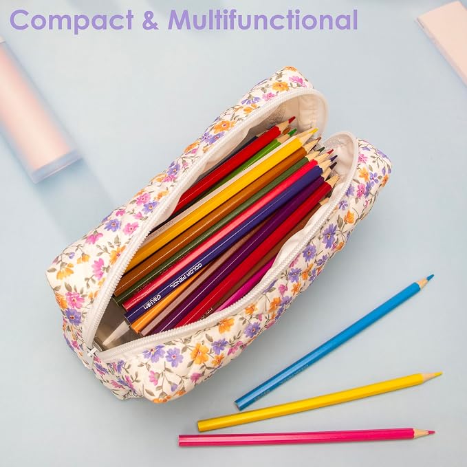PAZIMIIK Small Quilted Makeup Bag,Zipper Cosmetic Pouch,Ditsy Floral | Lightweight Cosmetic Bag Organizer for Women,Purse Storage Holds Makeup,Toiletries,Skincare,Beauty Essentials,Travel Items