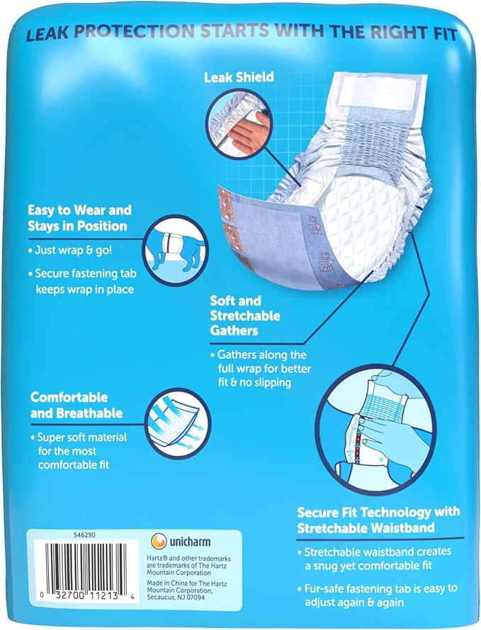 Hartz Comfitables Disposable Male Dog Wraps with Stretchy Waistband, Large 12 Count