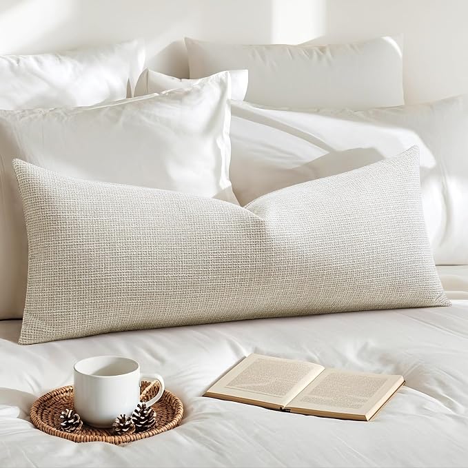 OTOSTAR Linen Throw Pillow Cover Set of 1 Decorative Long Lumbar Pillowcase Rectangle Cushion Cover 14x36 Inch for Home Decor Sofa Bedroom Car 35 x 90CM Beige