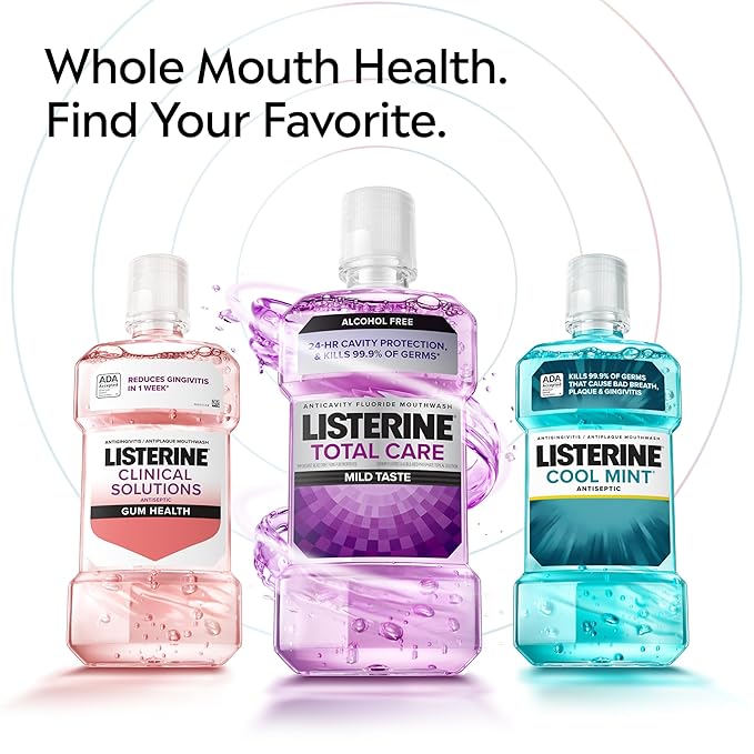 Listerine Total Care Alcohol-Free Mild Mouthwash, 6 Benefit Oral Rinse to Help Kill 99.9% of Germs That Cause Bad Breath, Strengthen Enamel, Mild Mint Flavor, Twin Convenience Pack, 2 x 1 L