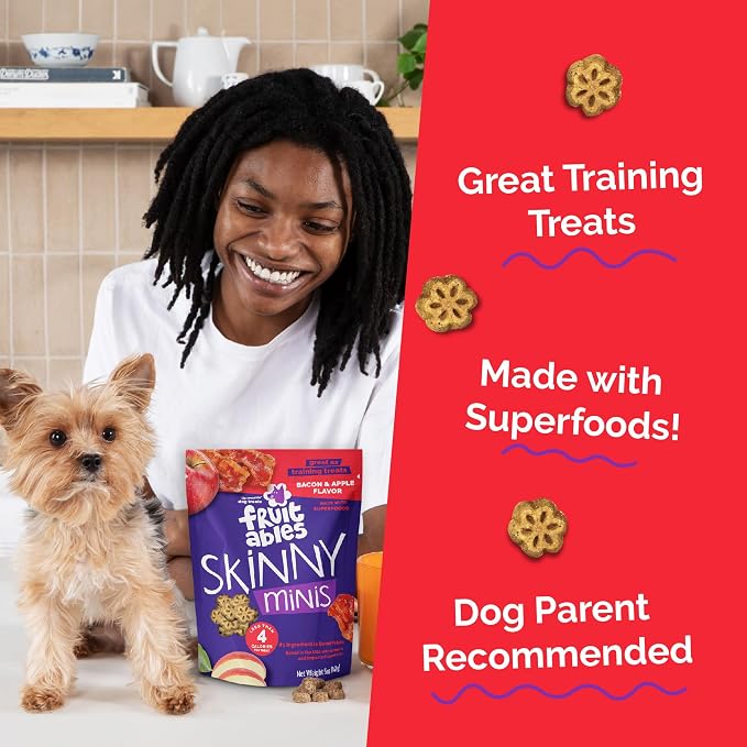 Fruitables Skinny Minis Soft & Chewy Dog Training Treats, Low Calorie Bacon & Apple Recipe, Bite-Sized Rewards for Puppies & Adult Dogs, No Wheat Corn or Soy, Made in USA, 20 oz
