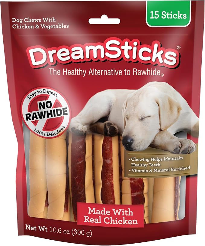 DreamBone DreamSticks Rawhide-Free Dog Treats With Real Protein, 15 Count | Daily Chew, Digests Safely and Completely, Made With Real Chicken and Veggies, For Adult Dogs