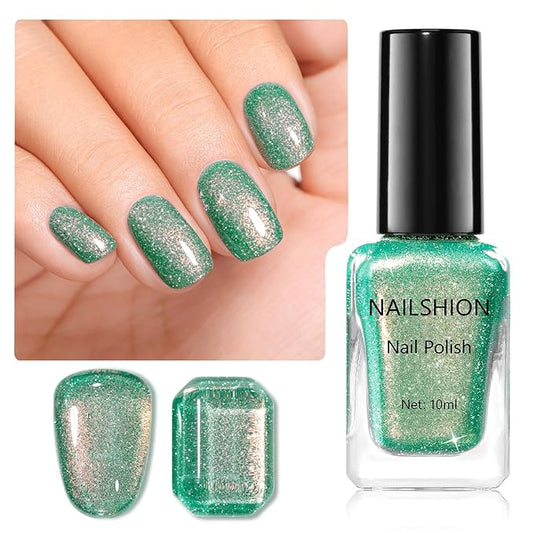 Green Nail Polish, Fast Air Drying Sparkly Shimmer Dreamy Green Glitter Nail Polish, 15 Toxic-free, High Shine Finish, Rich in Castor Oil, DIY at Home Nails Art Salon Travel Manicure Gift