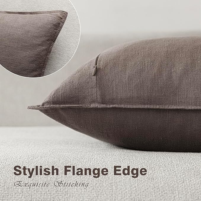 Foindtower Set of 2, Decorative Linen Solid Throw Pillow Covers Soft Accent Euro Cushion Case Farmhouse Neutral Pillowcase for Chair Couch Sofa Bedroom Living Room Home Decor 18 x 18 Inch Light coffee