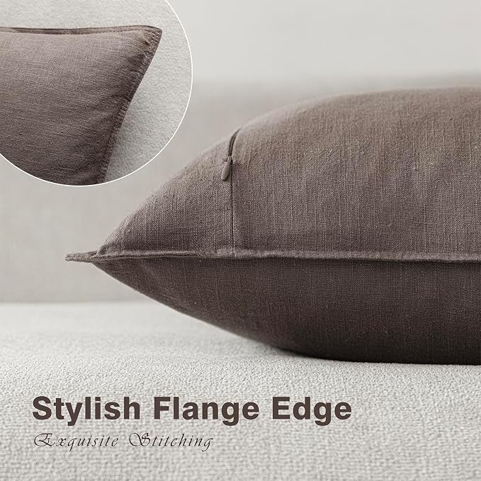 Foindtower Set of 2, Decorative Linen Solid Throw Pillow Covers Soft Accent Euro Cushion Case Farmhouse Neutral Pillowcase for Chair Couch Sofa Bedroom Living Room Home Decor 26 x 26 Inch Light coffee