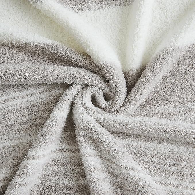 Soft Throw Blanket for Couch-Cozy Reversible Knitted Blankets | Lightweight Warm Fluffy Decor for Women, Mom, Her & Girls, Sofa, Chair, Bed, 50x70in,Taupe Stripe