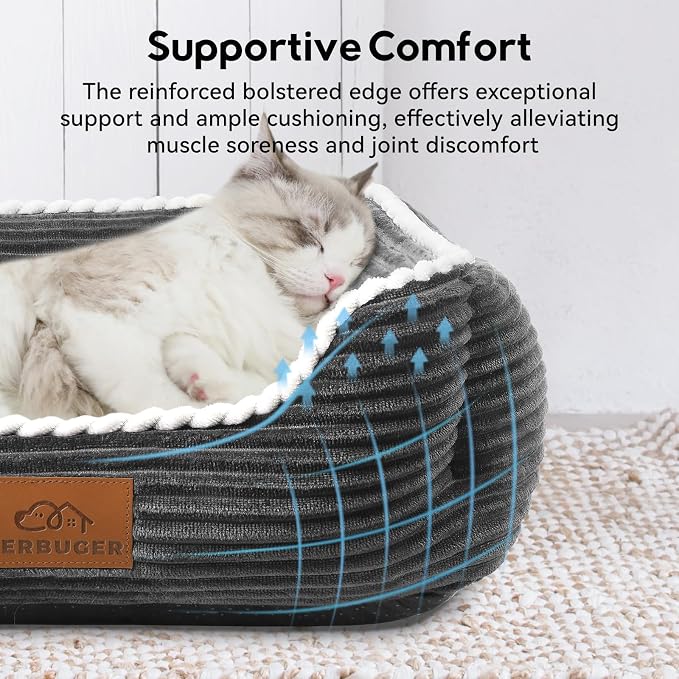 Zerbuger 20in Dark Grey Rectangle Cat Dog Bed Machine Washable Sofa | Sleeping for Large Medium Small Pets Indoor Outdoor, Non-Slip Bottom Soft Puppy Bed Durable Orthopedic Calming Pet Cuddler