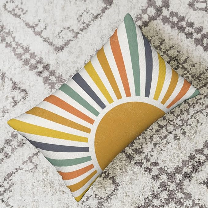 Boho Pillow Covers 12x20 Set of 2 Stripes Colorful Yellow Sunshine Decorative Pillow Cases Summer Rainbow Sun Outdoor Cushion Cover Cute Farmhouse Linen Decor Throw Pillows for Couch Sofa