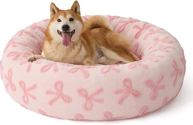 LE SURE Shown on TV Jacquard Donut Dog Beds Large,Pink Taffy 36x36x8in | Orthopedic Calming Pet Bed Sofa, Original Design Pattern,Washable Cover,Cute Home Decor as Gift for Pet,Anti Slip Bottom