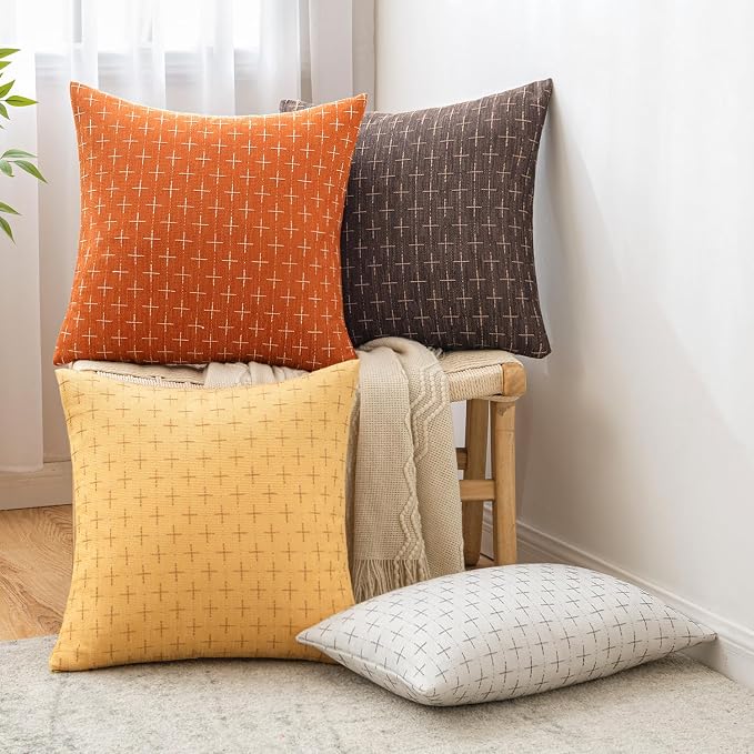 MIULEE Pack of 2 Decorative Burlap Linen Throw Pillow Covers Modern Farmhouse Pillowcase Rustic Woven Textured Cushion Cover for Sofa Couch Bed 20x20 Inch Burnt Orange