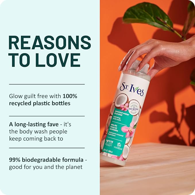 St. Ives Coconut Water & Orchid Hydrating Body Wash 100% Natural 22 oz.